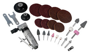 Sunex SUU-SX264K Tools ,1/4 Mini Right Angle Air Die Grinder Kit,22 Piece,20000 RPM,4 CFM,1/4 NPT Inlet.