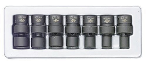 Sunex SUU-3654 3/8-Inch Drive Standard Fractional Universal Impact Socket Set, SAE, 6-Point, Cr-Mo, 3/8-Inch - 3/4-Inch, 7-Piece.