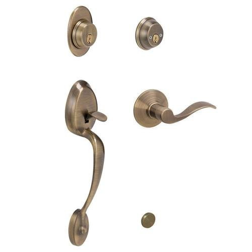 SCHLAGE F62PLY609ACCLH F62 PLY 609 ACC Plymouth Double Cylinder Handleset with Accent Interior Left Hand Lever, Antique Brass