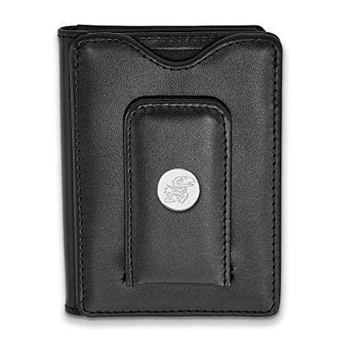 LogoArt SS072UKS-W1 Sterling Silver LogoArt University of Kansas Black Leather Wallet