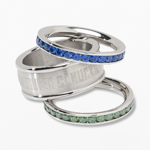 Logo Art CUC035CR-SZ9 Vancouver Canucks VANCOUVER CANUCKS TEAM LOGO CRYSTAL STACKED RING SET SZ 9