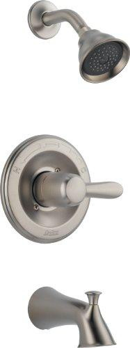 Delta T14438-SS Faucet Lahara 14 Series Single-Function Tub and Shower Trim Kit with 5-Spray Touch-Clean Shower Head, Stainless (Valve Not Included)