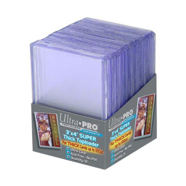 Ultra Pro SFTL3040100 4 Pack LOT of - 25 Pack of 3 x 4 Super Thick Top Load Card Holders (Fits 100 point thick for jersey and bat cards) (100 Top Load Card Holders & 100 Penny Sleeves!)