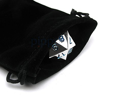 Large 22mm Zinc Metal Alloy Countdown D20 Dice w Black Bag, 1 Pc - Blue Numbers