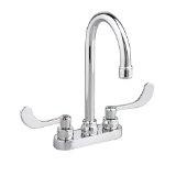 American Standard 7501175.002 7501.175.002 Monterrey Centerset 0.5 Gpm Lavatory Faucet with Gooseneck Spout, VR Wrist Blade Handles and Pop-Up Drain, Polished Chrome