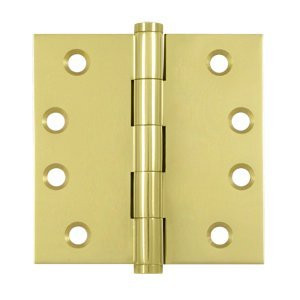 Deltana DSB43 DSB4 4" x 4" Solid Brass Square Corner Plain Bearing Mortise Hinge - Pai, Polished Brass