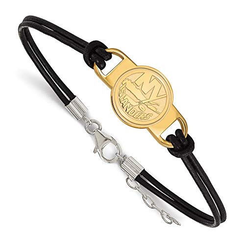 LogoArt GP020ISL-7 Gold Plated Sterling Silver New York Islanders Leather Bracelet Small Cente.