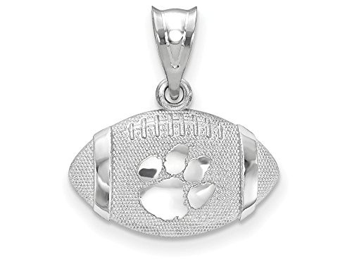LogoArt SS506CU Sterling Silver Clemson University Paw Print Primary 3D Football with Logo Pendant Necklace w/Chain