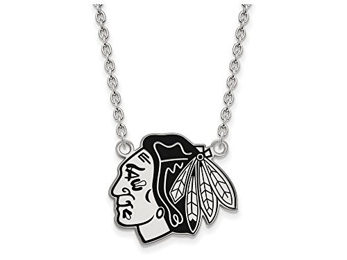 LogoArt SS042BLA-18 Chicago Blackhawks Large (3/4 Inch) Enamel Pendant w/Necklace (Sterling Silver)