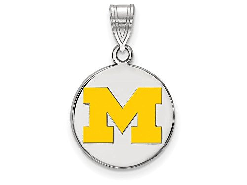 LogoArt SS037UM Sterling Silver LogoArt Michigan (Univ Of) Medium Yellow Enamel Disc Pendan
