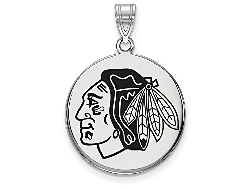 LogoArt SS037BLA Chicago Blackhawks Large (3/4 Inch) Enamel Disc Pendant (Sterling Sliver)