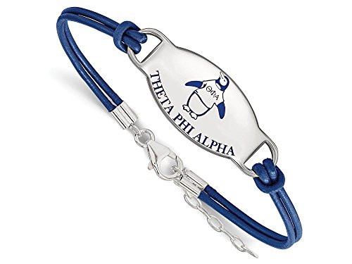 LogoArt SS018TPA-7 Sterling Silver LogoArt Theta Phi Alpha Enameled Leather Bracelet