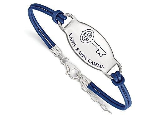 LogoArt SS018KKG-7 Sterling Silver LogoArt Kappa Kappa Gamma Enameled Leather Bracelet