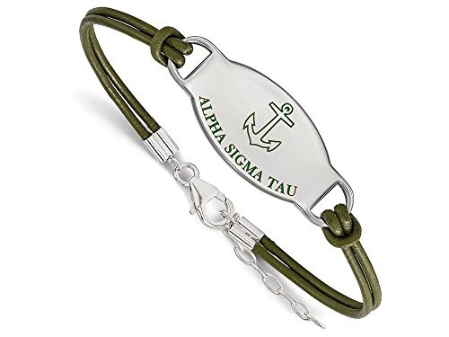 LogoArt SS018ALS-7 Sterling Silver LogoArt Alpha Sigma Tau Enameled Oval Leather Bracelet