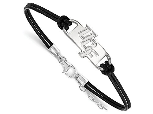 LogoArt SS016UCF-7 Sterling Silver LogoArt U of Central Florida Small Center Leather Bracelet