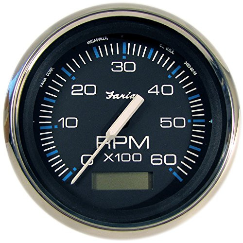 FARIA 5102229 Chesapeake SS Tachometer with Hourmeter, 6K, 4" For Inboard -