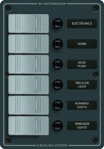 BLUE SEA SYSTEMS 6031663 Sw Pnl, Contura w/ Fuses, 6 Sw, Gray