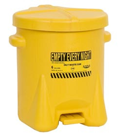 Eagle Manufacturing Co. B214619 Eagle Oily Waste Polyethylene Safety Can with Foot Lever, 6 Gallon Capacity, Yellow