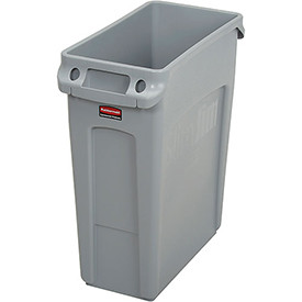 Rubbermaid 501995GY Commercial Vented Slim Jim Trash Can Waste Receptacle, 16 Gallon, Gray, Plastic,