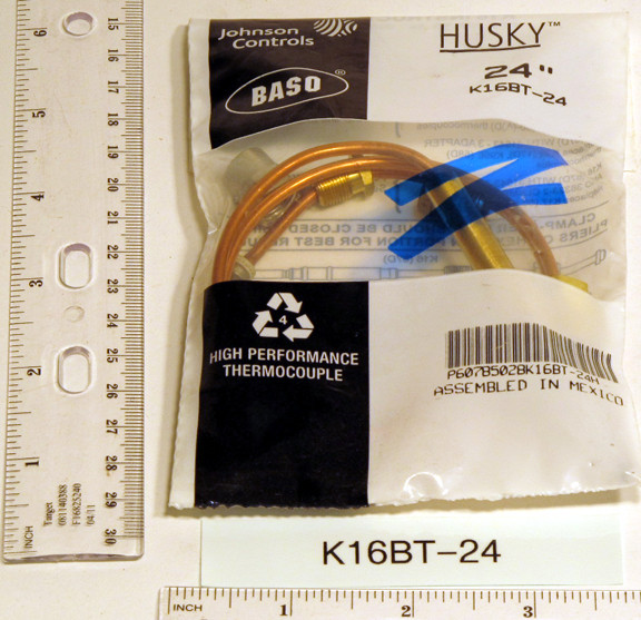 BASO 8082 Series K16 Husky Standard Threaded Thermocouple, 24" Length