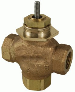 Schneider Electric VB-7313-0-4-06 Series Vb-7000 Three-Way Globe Valve Body, Npt Threaded Straight Pipe End Connection, Mixing, Brass Plug, 3/4" Port Size