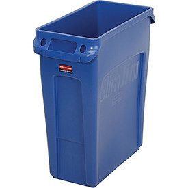 Rubbermaid 501995BL Commercial Vented Slim Jim Trash Can Waste Receptacle, 16 Gallon, Blue, Plastic,