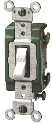 Leviton 606972  30 Amp, 120/277 Volt, Toggle Double-Pole AC Quiet Switch, Extra Heavy Duty Spec Grade, Self Grounding, Back and Side Wired, White