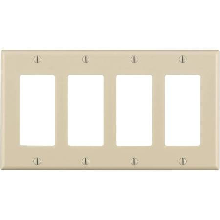 Leviton 2472813 80412-A 4-Gang Decora/GFCI Device Decora Wallplate, Standard Size, Thermoset, Device Mount, Almond