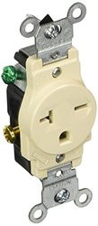 Leviton 2472832  20-Amp, 250-Volt, Narrow Body Single Receptacle, Straight Blade, Commercial Grade, Grounding, Light Almond