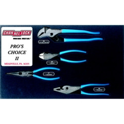 Channellock CHAPC-2 Pro's Choice Plier Kit with Bonus Tool Tray for convenient storage, 4-Piece 9-1/2 Inch Tongue and Groove, 8-Inch Heavy Duty Slip Joint, 8-Inch Long Nose, and 7-Inch High Leverage Diagonal Cutter.