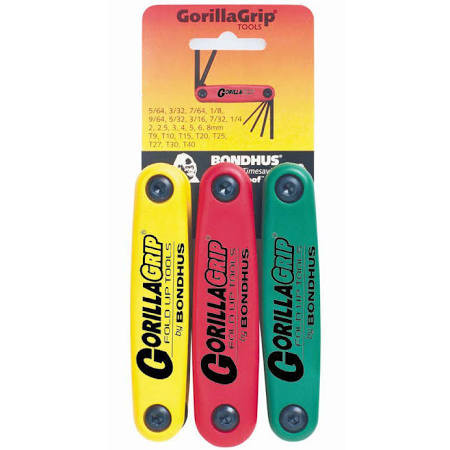 Bondhus BND12533 GorillaGrip Hex and Star Fold-up Triple Pack, BND12587 (2-8mm), BND12589 (5/64-1/4-Inch) & BND12634 (T9-T40) Corp..