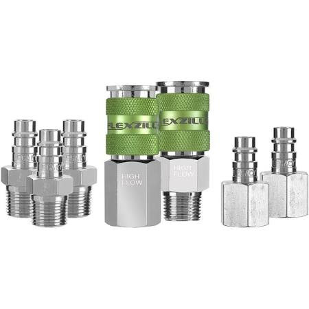 Legacy Manufacturing LEGA53657FZ Flexzilla Pro High Flow Coupler & Plug Kit, 7Piece, 1/4" Body, 3/8" Npt