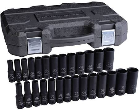GearWrench KDT84949N 27 Pc. 1/2" Drive 6 Point Deep Impact SAE/Metric Socket Set, Black