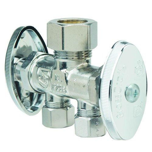 T&S Brass CR1901DVSX C BrassCraft 1/2" Nom Comp x 3/8" O.D. Comp x 3/8" O.D. Comp Dual Outlet Dual Shut-Off Brass Multi-Turn Straight Valve