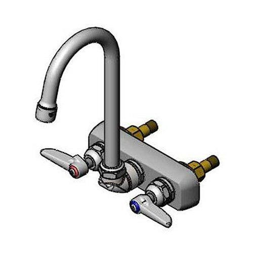 T&S Brass TB114602A Workboard Faucet, 4" Wall Mount, 017907-40 Swivel Gooseneck, Lever Handles