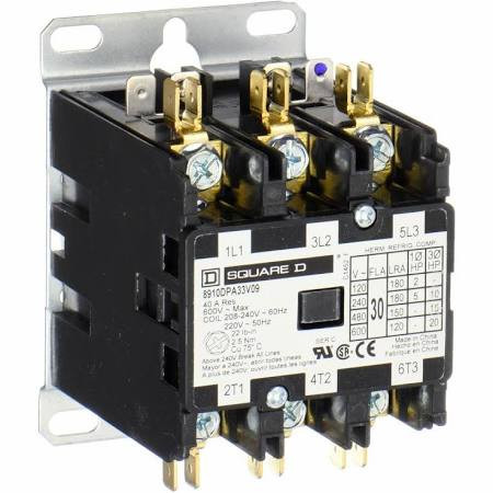 SCHNEIDER ELECTRIC 8910DPA33V14 Contactor, 30 A, Panel, 600 VAC, 3PST-NO, 3 Pole, 15 hp