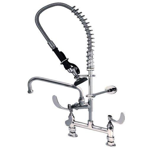 T&S Brass TMPZ8DWN08CR EasyInstall Mini-PRU Deck Mount with B-0107, 8" Swing Nozzle, CERAMA and 4" Wrist Handles, 8"