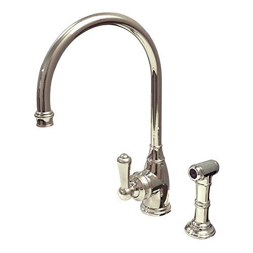 Rohl 113308 Perrin and Rowe Single Hole Single Lever Parthian Kitchen Faucet with Sidespray Rinse and High C Spout in Polished Nickel