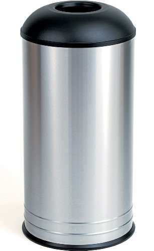Bobrick 2300  Stainless Steel Floor-Standing Waste Receptacle with Black Steel Domed Top, Satin Finish, 18 Gallon Capacity, 15" Diameter x 31" Height