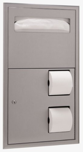 Bobrick 3474  ClassicSeries 304 Stainless Steel Recessed Dual Roll Seat Cover and Toilet Tissue Dispenser, Satin Finish, 16" Width x 29-1/4" Height