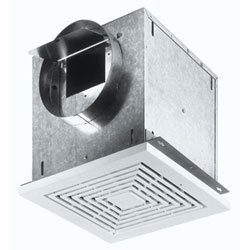 Broan L150 Broan Ventilator; 157 CFM Horizontal, 1.5 Sones; 160 CFM Vertical, 1.6 Sones. Polymeric grille. 6" rd. duct connector. 120V.