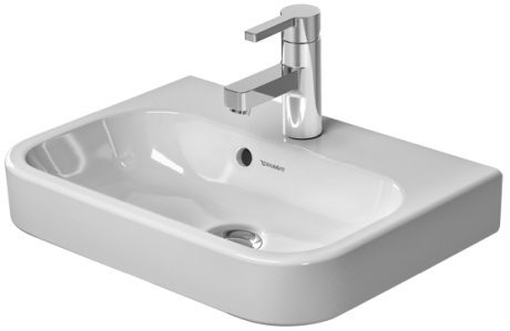 Duravit 710500000 Happy D.2 Furniture handrinse basin with overflow, with tap platform, overflow clip chrome included, 19 5/8" , 1 th White Alpin