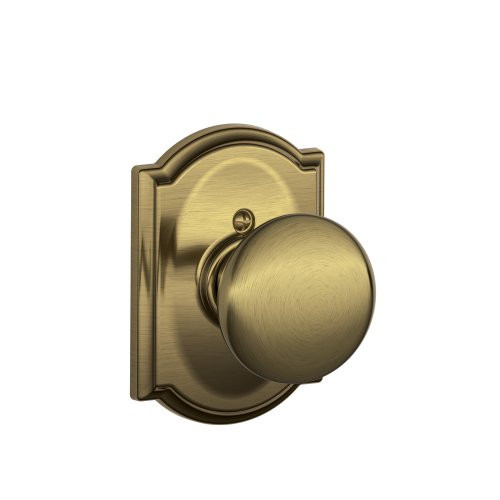 SCHLAGE F170PLY609CAM F170-PLY-CAM Single Dummy Plymouth Door Knob with the Decorative Camelot, Antique Brass