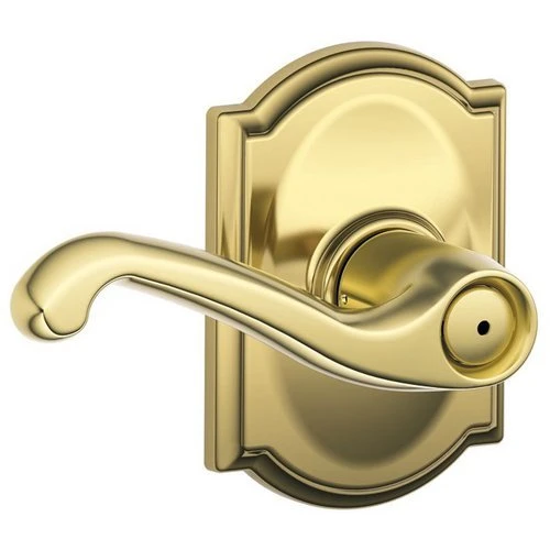 SCHLAGE F40FLA605CAM F40-FLA-CAM Privacy Flair Door Leverset with the Decorative Camelot Rose, Polished Brass