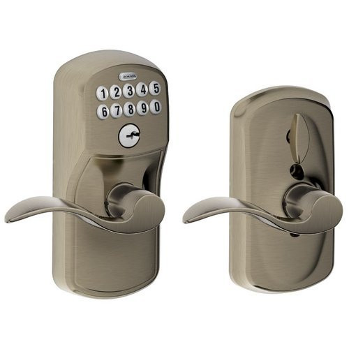 SCHLAGE FE595PLY620ACC FE595 PLY 620 ACC Plymouth Keypad Entry with Flex-Lock and Accent Style Levers, Antique Pewter
