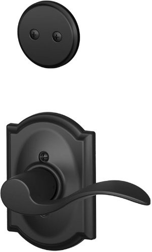SCHLAGE F94ACC622CAMLH  Matte Black Interior Pack Accent Lever Left Handed Dummy Interior Pack with Deadbolt Cover Plate and Decorative Camelot Rose