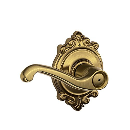 SCHLAGE F40FLA609BRK F40-FLA-BRK Flair Privacy Door Lever Set with Decorative Brookshire Trim, Antique Brass