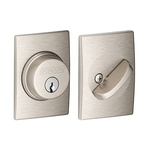 SCHLAGE B60CEN619 Lock Company Single Cylinder Grade 1 Deadbolt with Decorative Century Rose, Satin Nickel.