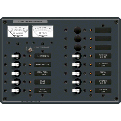 BLUE SEA SYSTEMS BS-8068 BLUE SEA SYSTEMS (1404) - DC Distribution Panel, MFG# , Ten 15 Amp breakers w/ white t