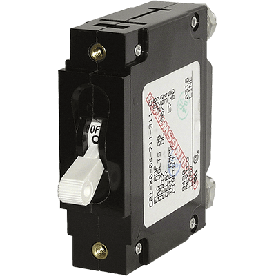 BLUE SEA SYSTEMS BS-7352 BLUE SEA SYSTEMS Circuit Breaker, C Series, single pole, white toggle switch, 15 Amp AC/DC, MFG# , Magnetic/hydraulic operation, panel mount with 1.45 & quot x .76 & quot opening, won & #039 t reset w/ short / /